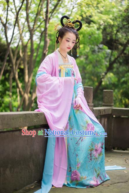 Traditional Chinese Tang Dynasty Imperial Consort Hanfu Costume Cardigan and Dress, China Ancient Dress Palace Princess Peri Embroidery Clothing for Women