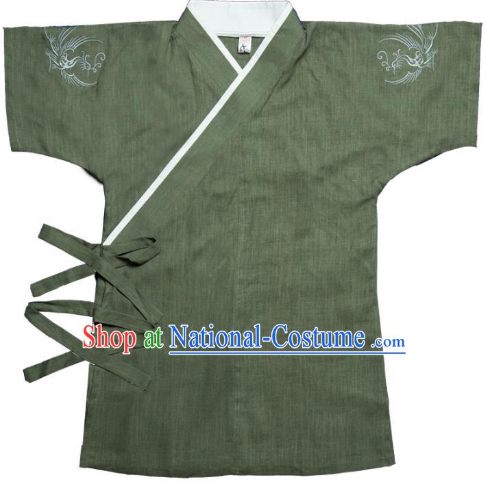 Traditional Ancient Chinese National Costume Hanfu Green Shirts, China Tang Suit Upper Outer Garment Embroidery Clothing for Men