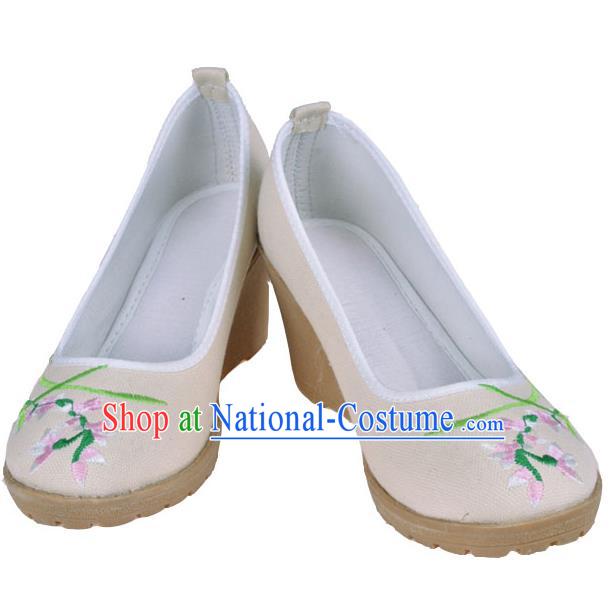 Traditional Chinese Ancient Wedding Cloth Shoes, China Princess Linen Shoes Hanfu Handmade Embroidery Shoe for Women