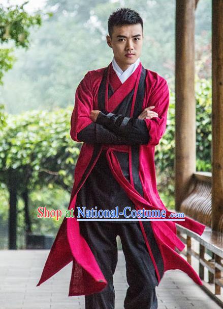 Traditional Chinese National Martial Arts Red Costume, China Ancient Ming Dynasty Jiang hu Swordsman Clothing for Men