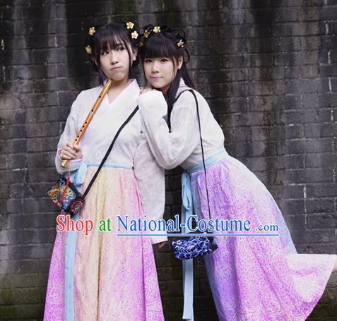 Traditional Chinese Han Dynasty Young Lady Costume, China Ancient Hanfu Rainbow Dress Princess Clothing for Women