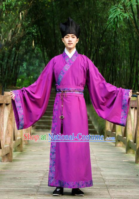 Traditional Chinese Han Dynasty Nobility Childe Hanfu Costume Long Robe, China Ancient Scholar Clothing for Men