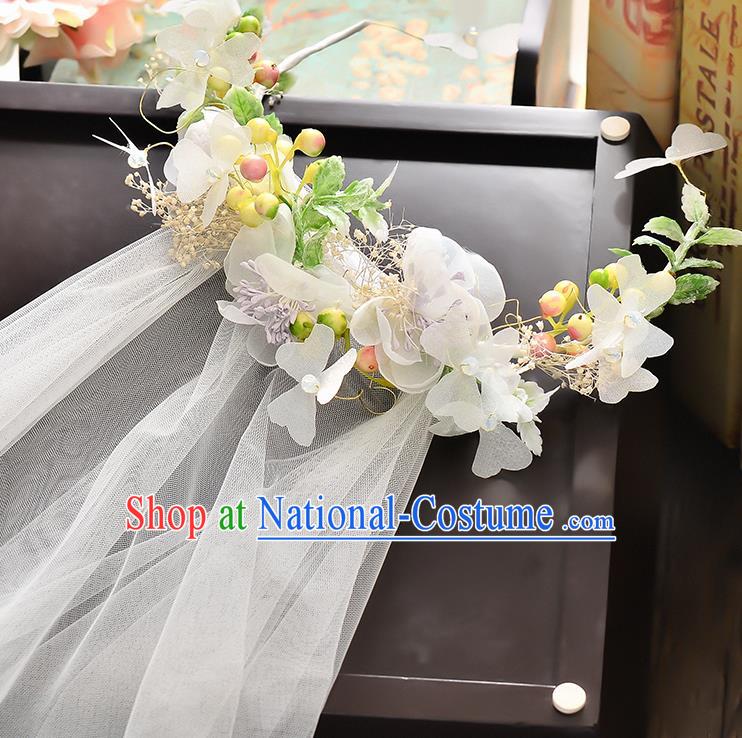 Top Grade Handmade Chinese Classical Hair Accessories Baroque Style Wedding White Flowers Garland and Veil, Bride Hair Sticks Hair Clasp for Women