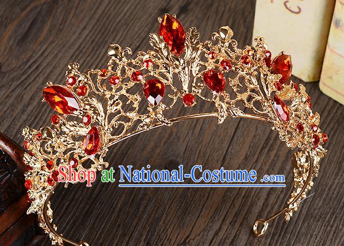 Top Grade Handmade Chinese Classical Hair Accessories Baroque Style Red Crystal Princess Royal Crown, Hair Sticks Hair Jewellery Hair Coronet for Women