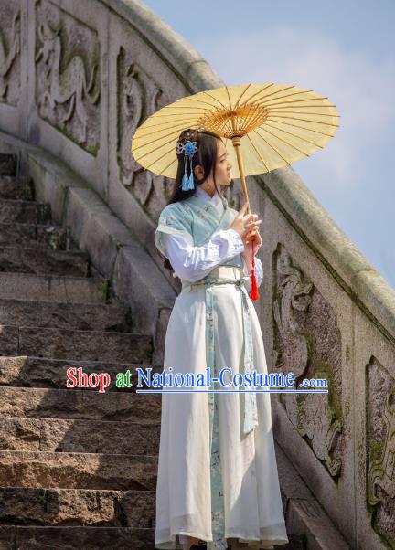 Traditional Chinese Ming Dynasty Young Lady Hanfu Costume, China Ancient Dress Palace Princess Peri Printing Clothing for Women