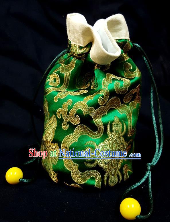 Traditional Handmade Chinese Ancient Young Lady Pouch Green Handbags, China Hanfu Embroidery Satin Sachet for Women