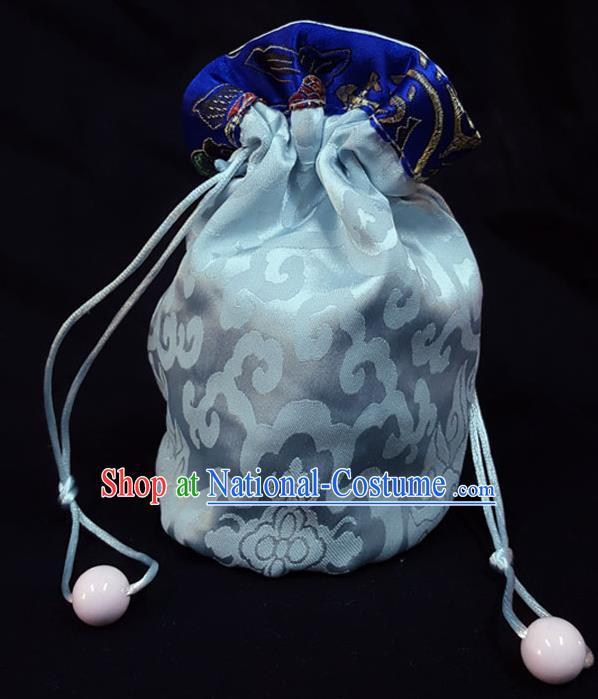 Traditional Handmade Chinese Ancient Young Lady Pouch Blue Handbags, China Hanfu Embroidery Satin Sachet for Women