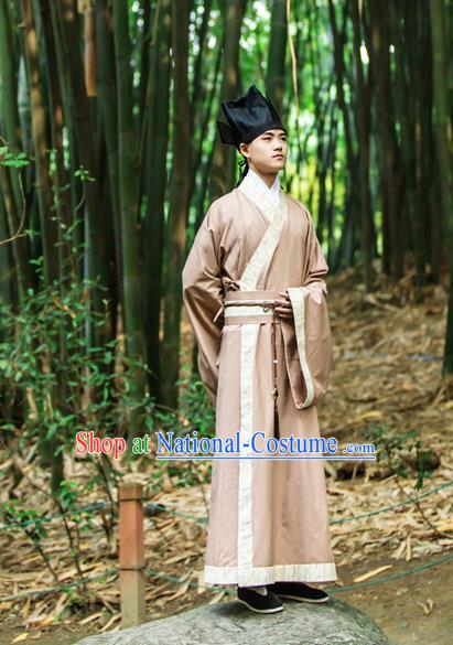 Traditional Chinese Han Dynasty Nobility Childe Hanfu Costume Printing Bamboo Long Robe, China Ancient Scholar Cloak Clothing for Men