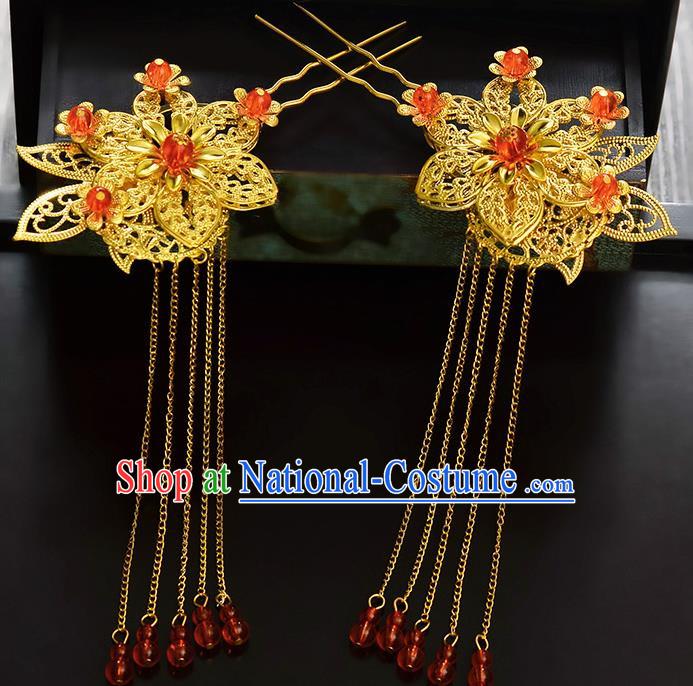 Traditional Handmade Chinese Ancient Classical Hair Accessories Barrettes Hanfu Hairpin Golden Tassel Step Shake, Bride Hair Fascinators Hairpins for Women