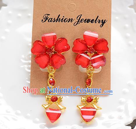 Top Grade Handmade Chinese Classical Jewelry Accessories Baroque Style Wedding Red Flower Earrings Bride Eardrop for Women