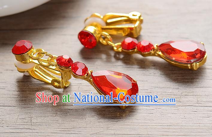 Top Grade Handmade Chinese Classical Jewelry Accessories Baroque Style Wedding Red Crystal Earrings Bride Eardrop for Women