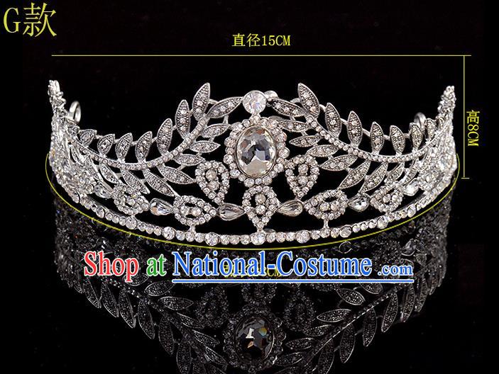 Top Grade Handmade Chinese Classical Hair Accessories Baroque Style Crystal Leaf Princess Wedding Royal Crown, Bride Hair Sticks Hair Jewellery Hair Coronet for Women