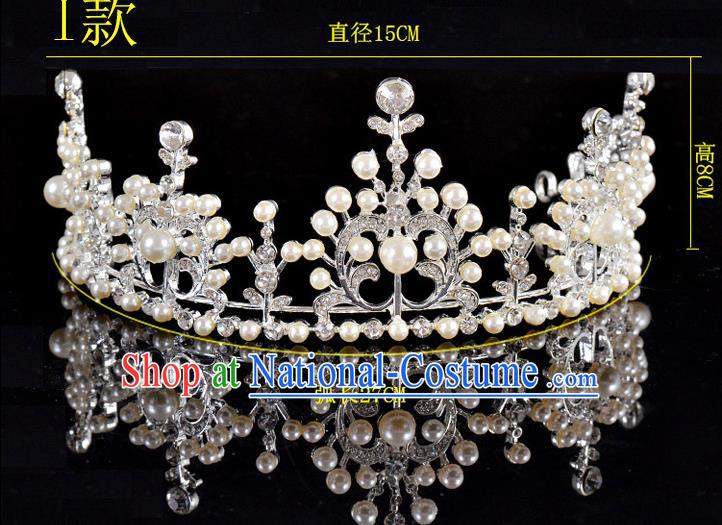 Top Grade Handmade Chinese Classical Hair Accessories Baroque Style Pearls Crystal Princess Wedding Royal Crown, Bride Hair Sticks Hair Jewellery Hair Coronet for Women