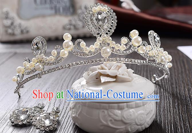 Top Grade Handmade Chinese Classical Hair Accessories Baroque Style Crystal Pearls Wedding Royal Crown, Bride Princess Hair Jewellery Hair Coronet for Women