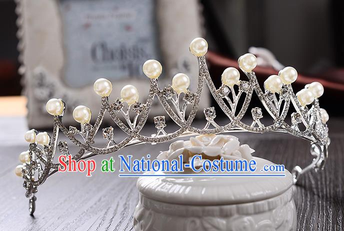 Top Grade Handmade Chinese Classical Hair Accessories Baroque Style Crystal Pearls Wedding Royal Crown, Bride Princess Hair Jewellery Hair Coronet for Women