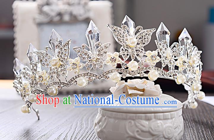 Top Grade Handmade Chinese Classical Hair Accessories Baroque Style Crystal Butterfly Wedding Royal Crown, Bride Princess Hair Jewellery Hair Coronet for Women