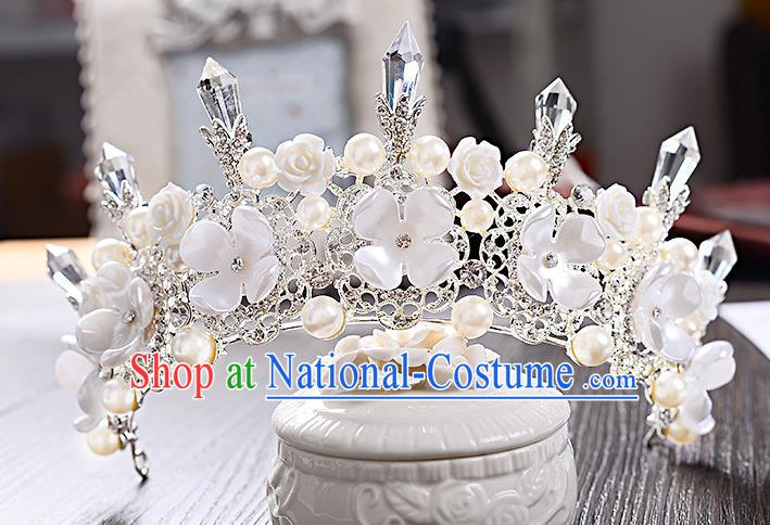 Top Grade Handmade Chinese Classical Hair Accessories Baroque Style Crystal Pearls Flower Wedding Royal Crown, Bride Princess Hair Jewellery Hair Coronet for Women