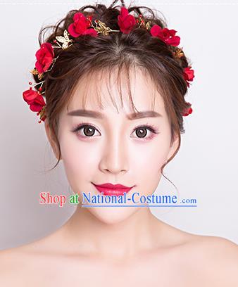 Top Grade Handmade Chinese Classical Hair Accessories Baroque Style Wedding Red Flowers Headband Bride Hair Clasp for Women