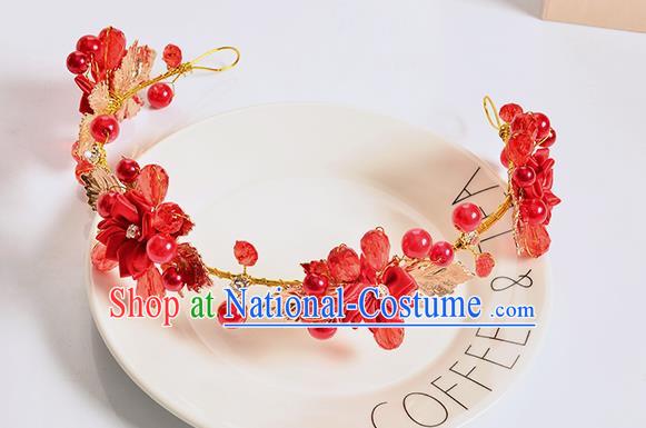 Top Grade Handmade Chinese Classical Hair Accessories Baroque Style Wedding Red Bowknot Flowers Headband Bride Hair Clasp for Women