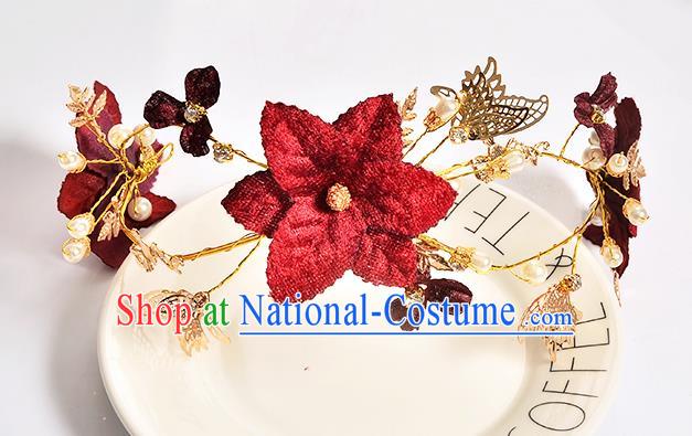 Top Grade Handmade Chinese Classical Hair Accessories Baroque Style Wedding Red Butterfly Flowers Headband Bride Hair Clasp for Women