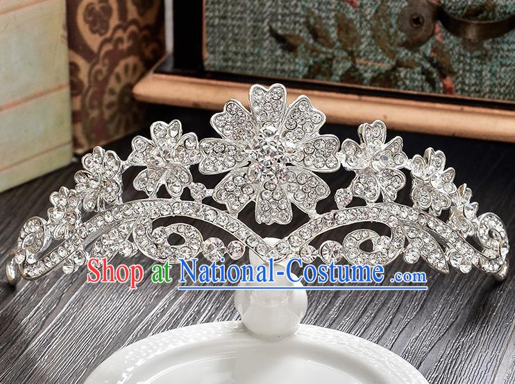 Top Grade Handmade Chinese Classical Hair Accessories Baroque Style CZ Diamond Flowers Wedding Royal Crown, Bride Princess Hair Jewellery Hair Clasp for Women