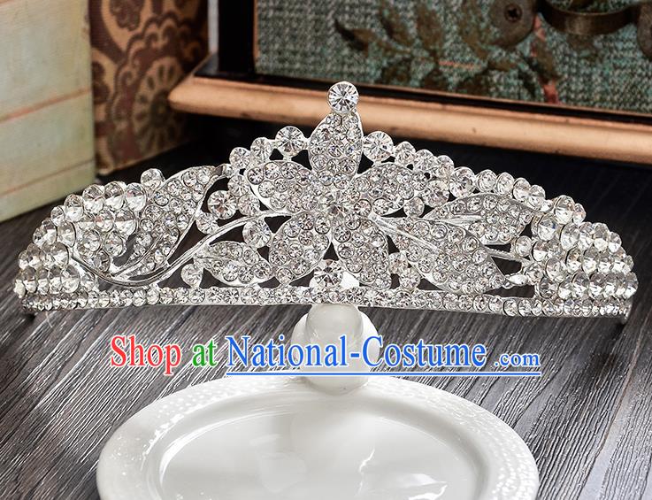 Top Grade Handmade Chinese Classical Hair Accessories Baroque Style CZ Diamond Flowers Wedding Royal Crown, Bride Princess Hair Jewellery Hair Clasp for Women