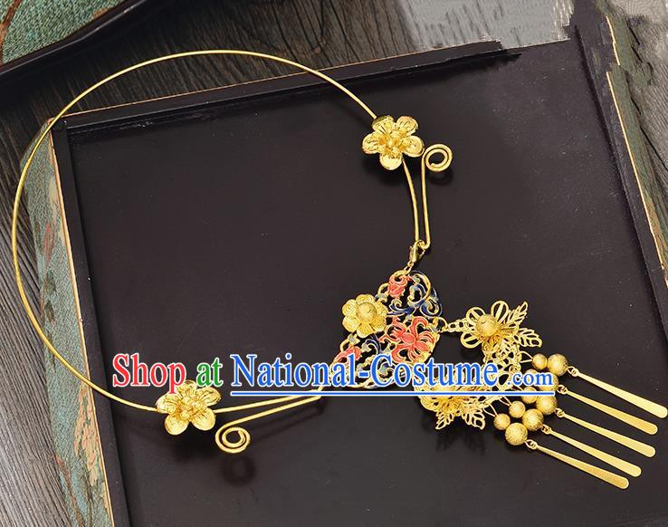 Top Grade Handmade Chinese Classical Jewelry Accessories Xiuhe Suit Wedding Necklace Bride Golden Tassel Collar Necklet for Women