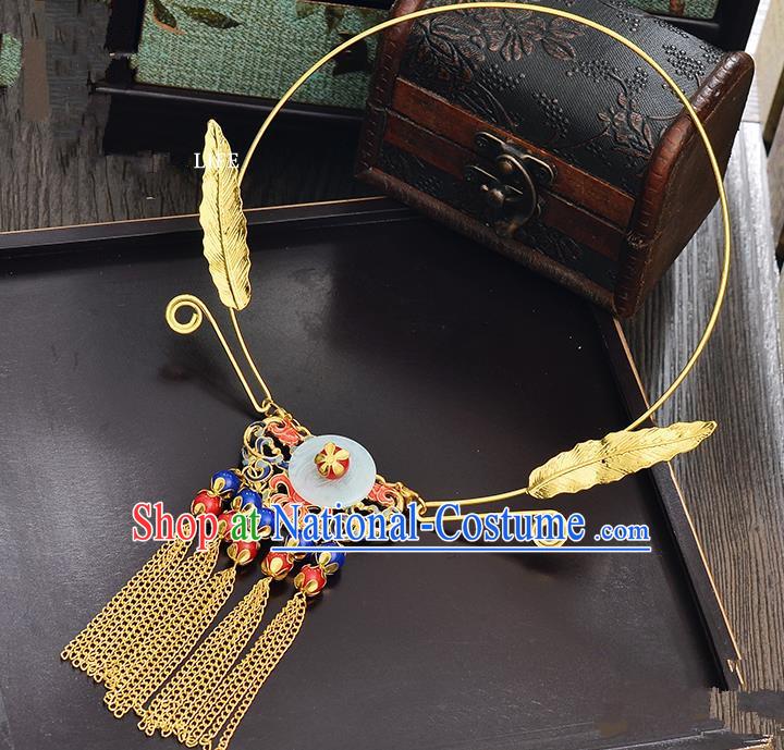 Top Grade Handmade Chinese Classical Jewelry Accessories Xiuhe Suit Wedding Necklace Bride Blue Beads Tassel Collar Necklet for Women