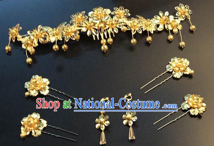 Traditional Handmade Chinese Ancient Classical Hair Accessories Xiuhe Suit Butterfly Hairpin Phoenix Coronet Complete Set, Step Shake Hair Sticks Hair Jewellery for Women