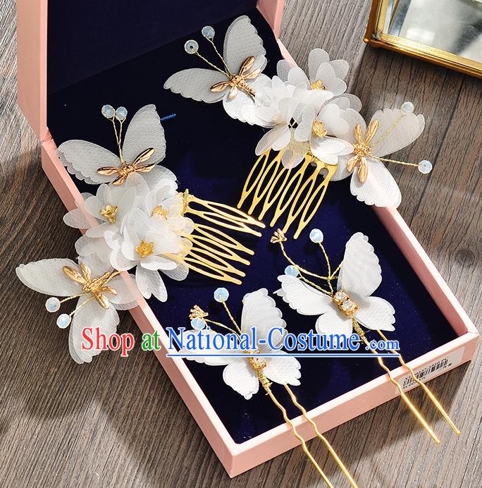 Top Grade Handmade Chinese Classical Hair Accessories Baroque Style Wedding Butterfly Hair Stick Headband Bride Hair Comb for Women