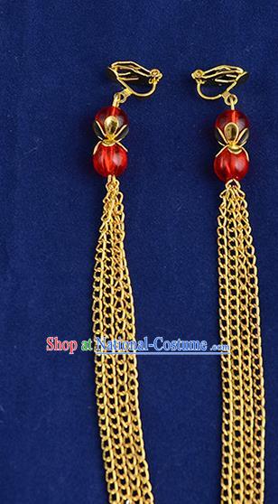 Top Grade Handmade Chinese Classical Jewelry Accessories Xiuhe Suit Wedding Red Earrings Bride Tassel Eardrop for Women