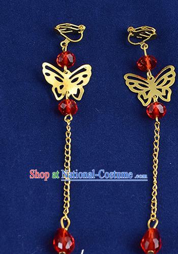 Top Grade Handmade Chinese Classical Jewelry Accessories Xiuhe Suit Wedding Butterfly Earrings Bride Tassel Eardrop for Women