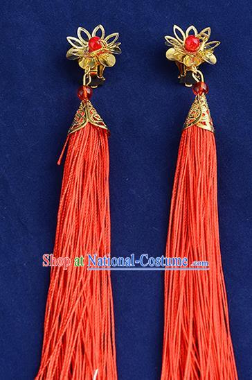 Top Grade Handmade Chinese Classical Jewelry Accessories Xiuhe Suit Wedding Earrings Bride Red Tassel Eardrop for Women