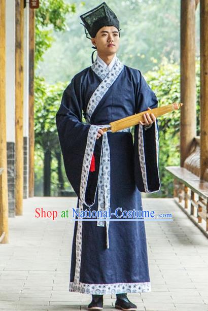 Traditional Chinese Han Dynasty Nobility Childe Hanfu Curve Bottom Costume, China Ancient Scholar Clothing for Men