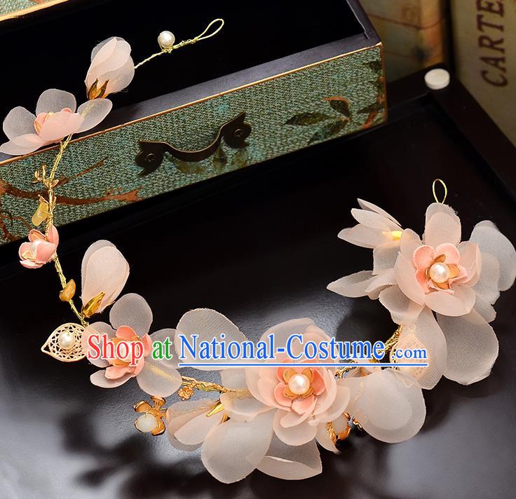 Top Grade Handmade Chinese Classical Hair Accessories Baroque Style Wedding Pink Flowers Hair Clasp Headband Bride Headwear for Women