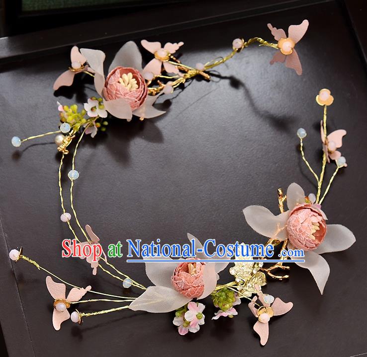 Top Grade Handmade Chinese Classical Hair Accessories Baroque Style Wedding Pink Flowers Garland Hair Clasp Headband Bride Headwear for Women