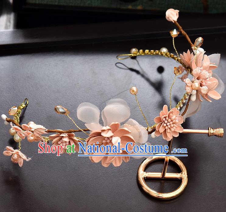 Top Grade Handmade Chinese Classical Hair Accessories Baroque Style Wedding Pink Flowers Pearls Garland Hair Clasp Headband Bride Headwear for Women