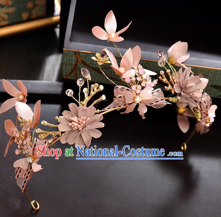 Top Grade Handmade Chinese Classical Hair Accessories Baroque Style Wedding Pink Flower Crystal Garland Hair Clasp Headband Bride Headwear for Women