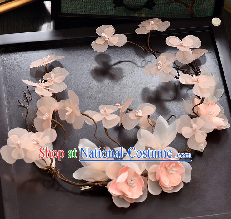 Top Grade Handmade Chinese Classical Hair Accessories Baroque Style Wedding Pink Flower Garland Hair Clasp Headband Bride Headwear for Women