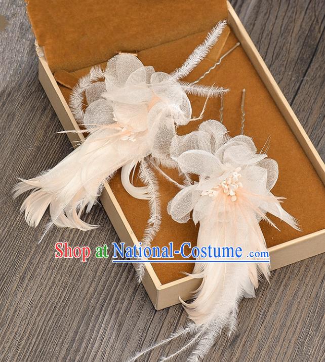 Top Grade Handmade Chinese Classical Hair Accessories Baroque Style Wedding Pink Feather Hairpins Hair Claw Headband Bride Headwear for Women