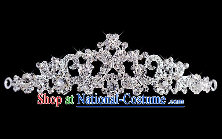 Top Grade Handmade Chinese Classical Hair Accessories Baroque Style Wedding Crystal Butterfly Royal Crown, Bride Princess Hair Kether Jewellery Hair Clasp for Women