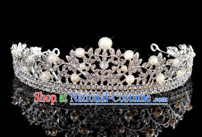 Top Grade Handmade Chinese Classical Hair Accessories Baroque Style Wedding Crystal Pearls Royal Crown, Bride Princess Hair Kether Jewellery Hair Clasp for Women