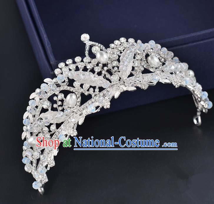 Top Grade Handmade Hair Accessories Baroque Style Wedding Crystal White Pearls Royal Crown, Bride Princess Hair Kether Jewellery Hair Clasp for Women