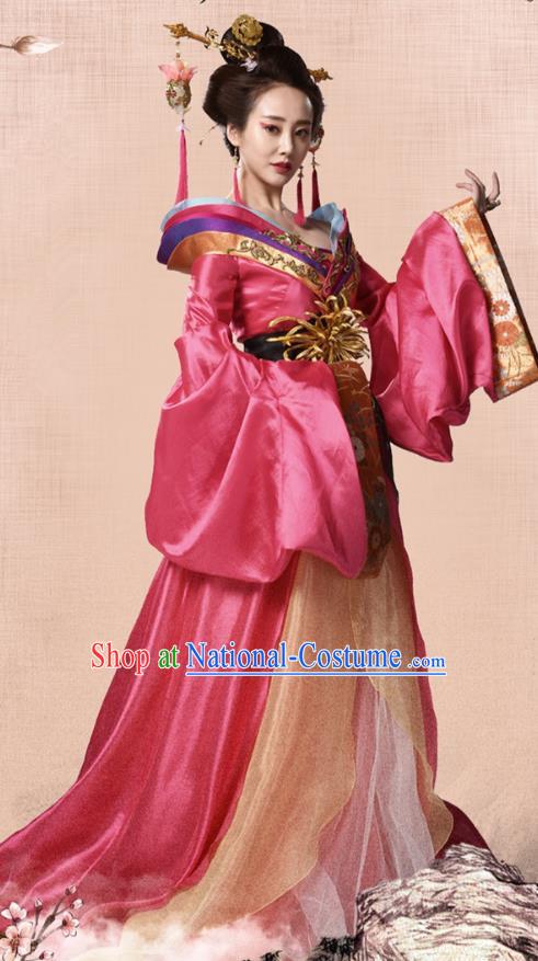 Traditional Chinese Tang Dynasty Imperial Concubine Embroidery Costume, Once Upon a Time Chinese Ancient Palace Lady Hanfu Dress Clothing for Women