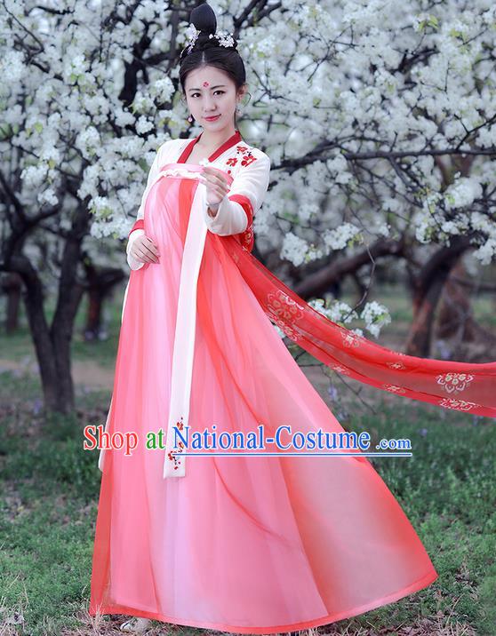 Traditional Ancient Chinese Costume Tang Dynasty Palace Lady Embroidery Wintersweet Slip Dress, Elegant Hanfu Clothing Chinese Princess Costume for Women