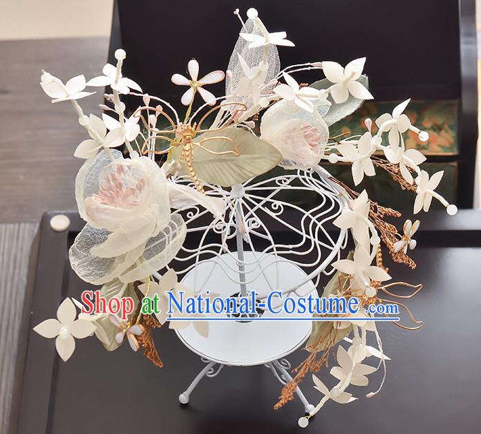 Top Grade Handmade Chinese Classical Hair Accessories Princess Wedding Pink Silk Flowers Hair Clasp Headband Bride Headwear for Women