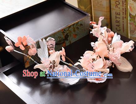 Top Grade Handmade Chinese Classical Hair Accessories Princess Wedding Pink Flowers Hair Clasp Headband Bride Headwear for Women