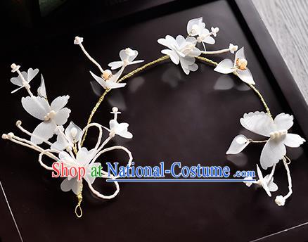 Top Grade Handmade Chinese Classical Hair Accessories Princess Wedding White Flowers Butterfly Hair Clasp Headband Bride Headwear for Women