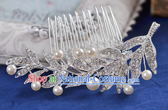 Top Grade Handmade Chinese Classical Hair Accessories Princess Wedding Crystal Leaf Pearl Hair Comb Hair Stick Headband Bride Headwear for Women