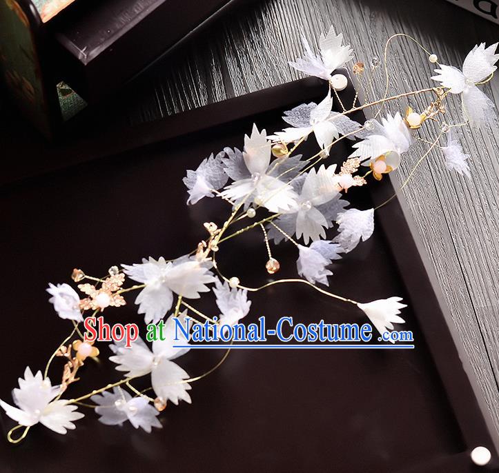 Top Grade Handmade Chinese Classical Hair Accessories Princess Wedding White Silk Hair Clasp Hair Stick Headband Bride Headwear for Women